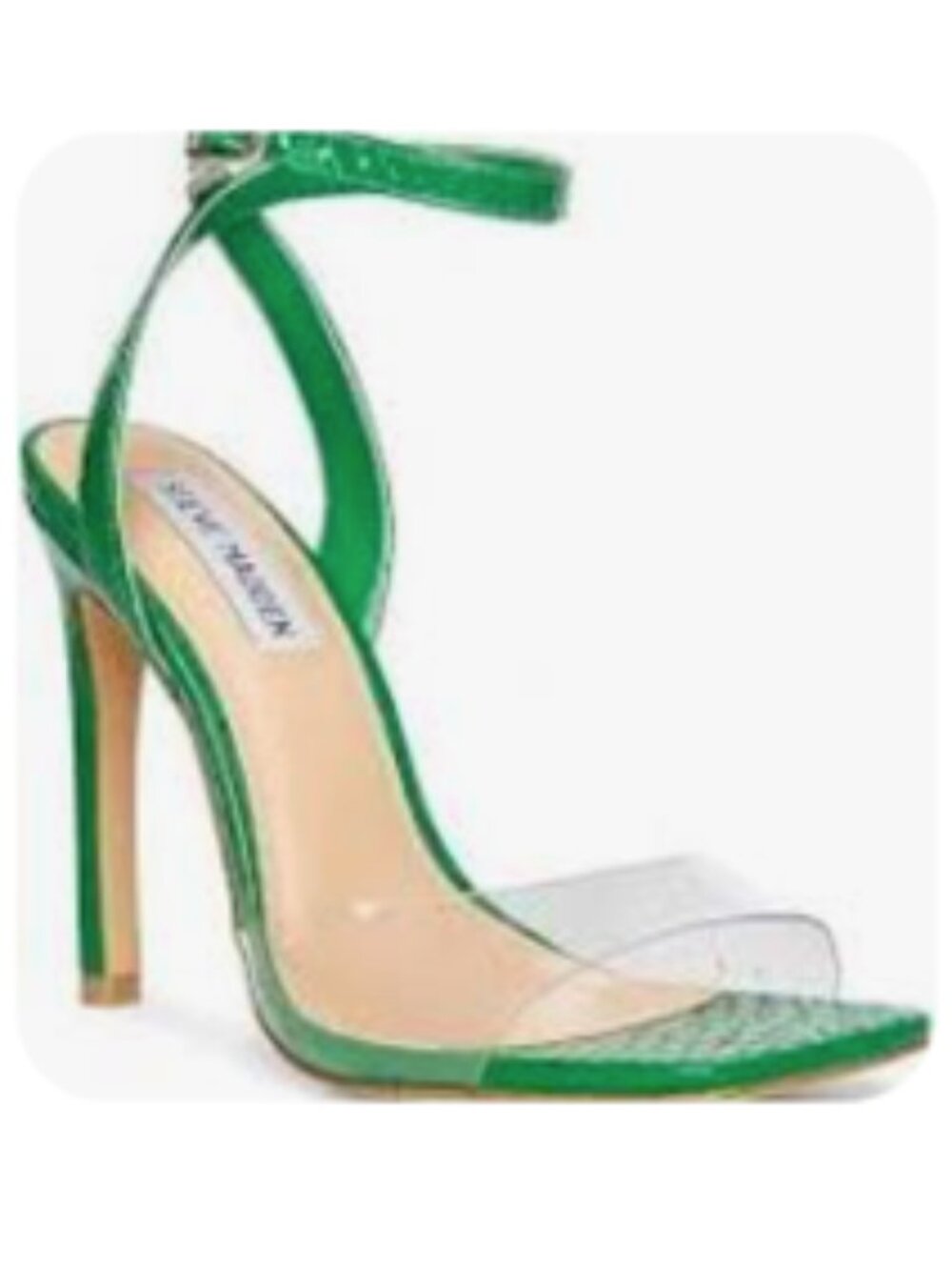 Steve Madden Jessenia Green Snakeskin Clear Strap Heels 7.5